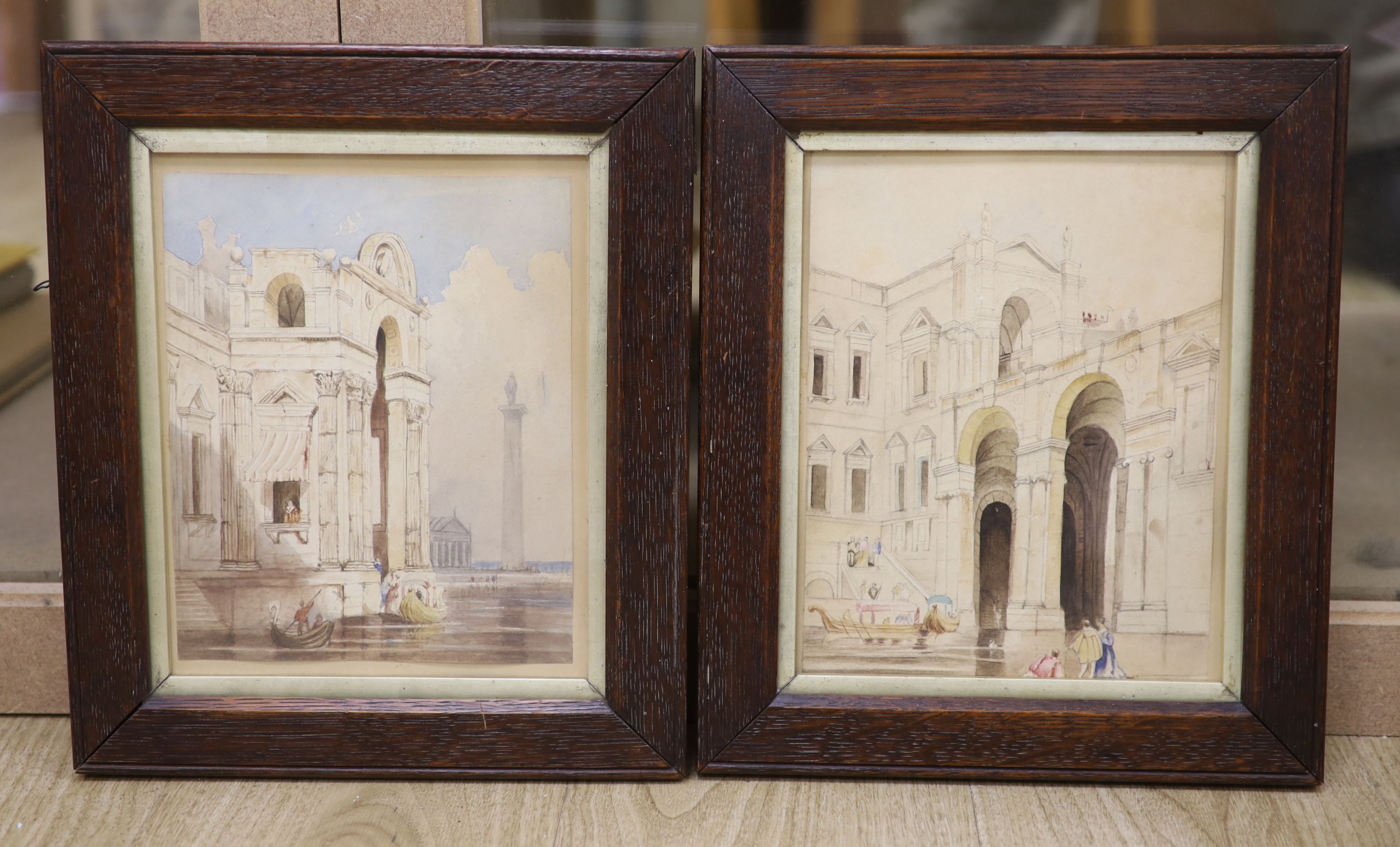 Manner of Prout (19th C.), pair of watercolours, Views of Venice, 23 x 19cm